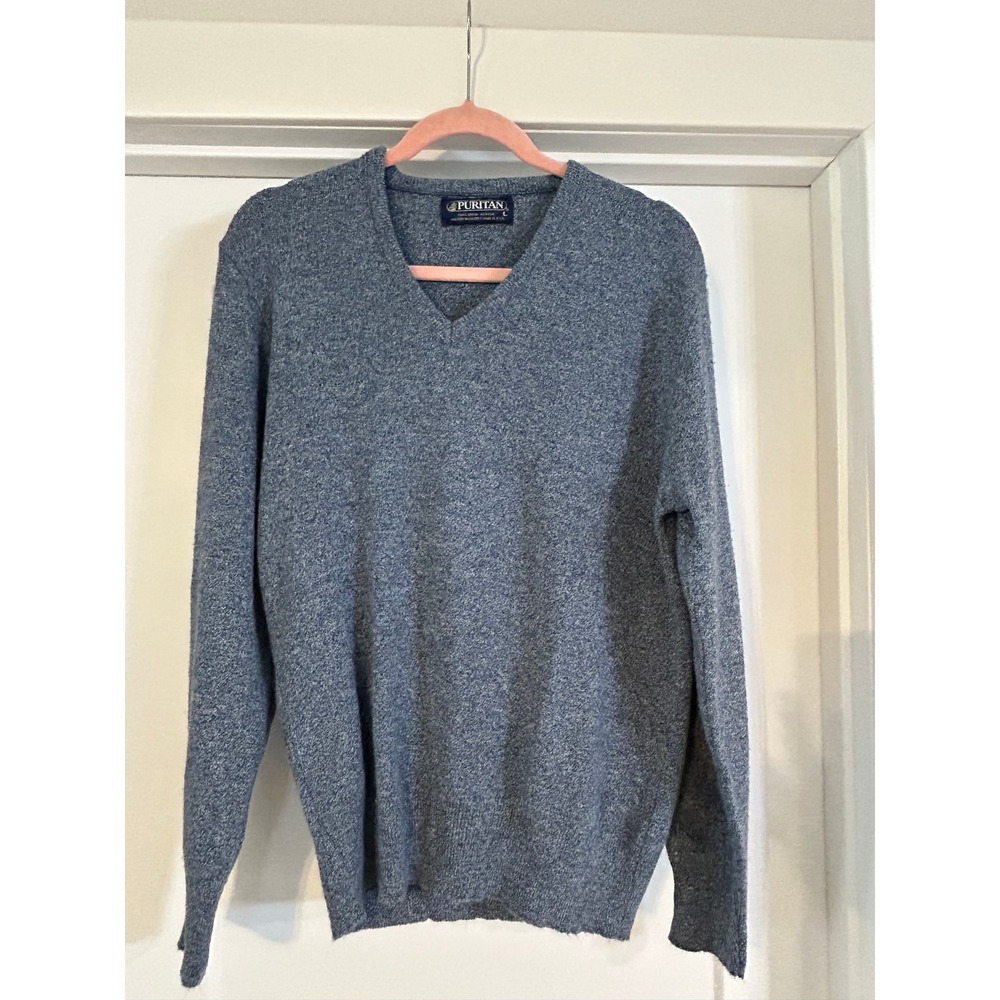 Vintage Puritan Mens Gray V Neck Sweater‎ Large Made in USA 90s Grandpa